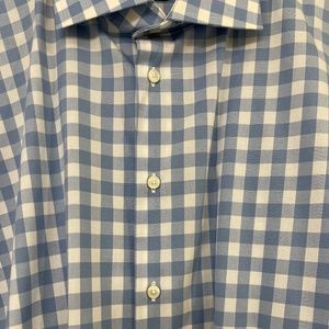 Calibrate Shirt Mens Size 17 34-35 Blue Gingham Button Trim Fit Long Sleeve